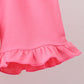 Pink baseball print ruffle shorts set