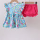 Mint island bloom ruffle bloomer set