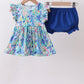 Blue floral print ruffle bloomer set