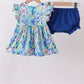 Blue floral print ruffle bloomer set