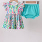 Blue bright floral ruffle bloomer set