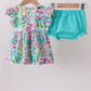 Blue bright floral ruffle bloomer set
