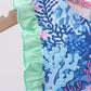 Blue marine creature print ruffle bubble
