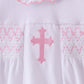 White cross smocked ruffle bubble