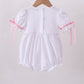 White cross smocked ruffle bubble