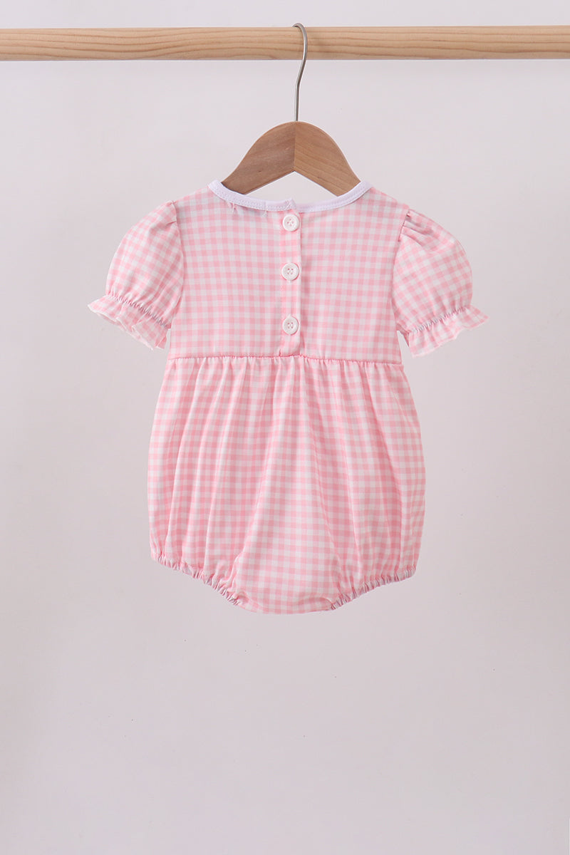 Pink flag embroidery gingham bubble