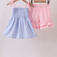 Blue Stripe Bow Smocked Ruffle Shorts Set