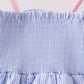 Blue Stripe Bow Smocked Ruffle Shorts Set