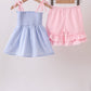 Blue Stripe Bow Smocked Ruffle Shorts Set