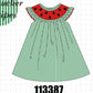 Green Watermelon Stripe Smocked Embroidered Seersucker Dress