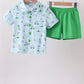 Green golf print shorts set