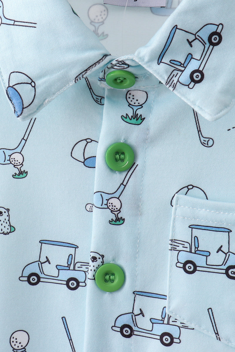 Green golf print shorts set