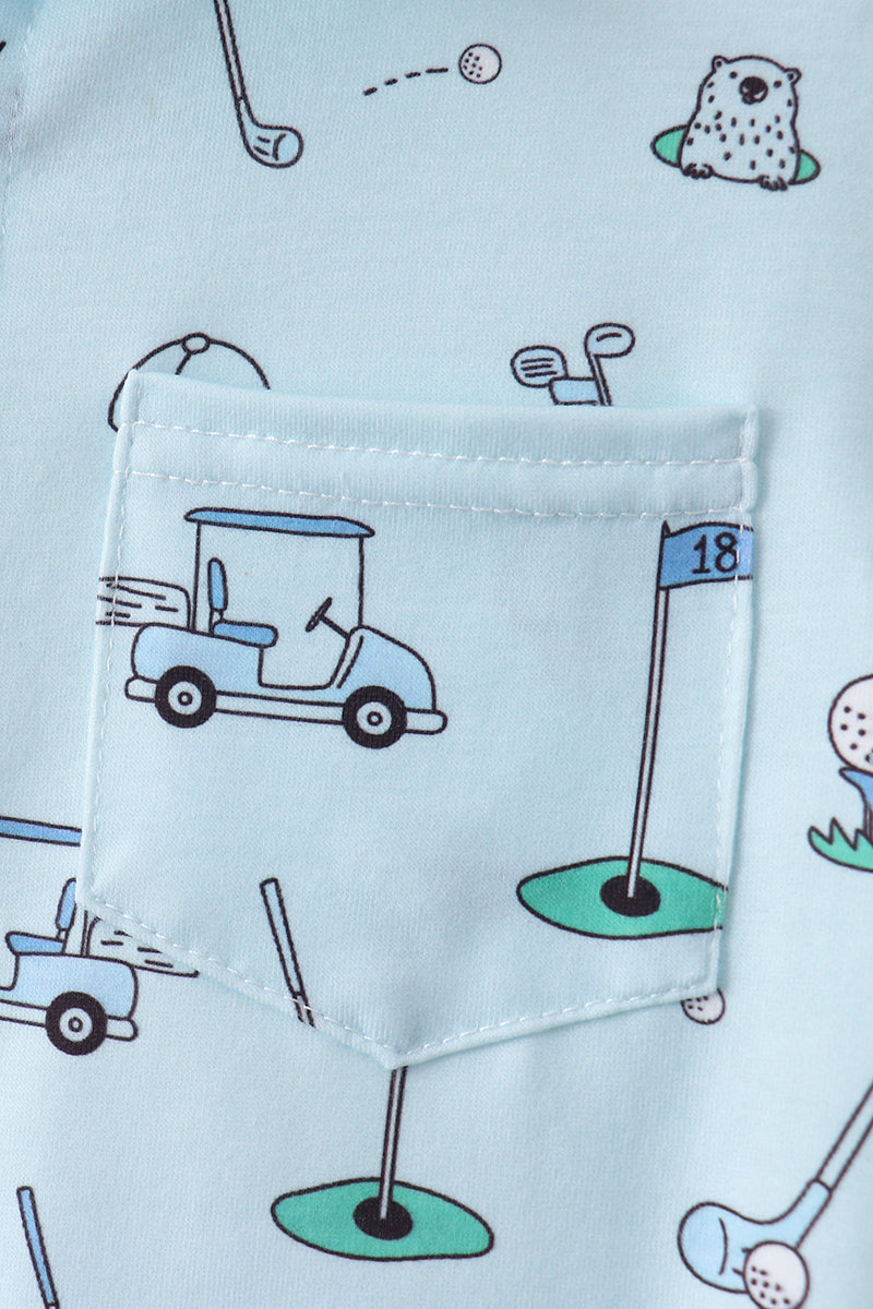 Green golf print shorts set