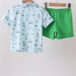 Green golf print shorts set