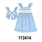 Blue Bow Smocked Embroidered Jacquard Dress
