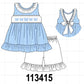 Blue Bow Smocked Embroidered Jacquard Set