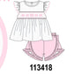 White Bow Smocked Jacquard Ruffle Shorts Set