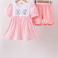 Pink Gingham Animal Embroidered Knit Set