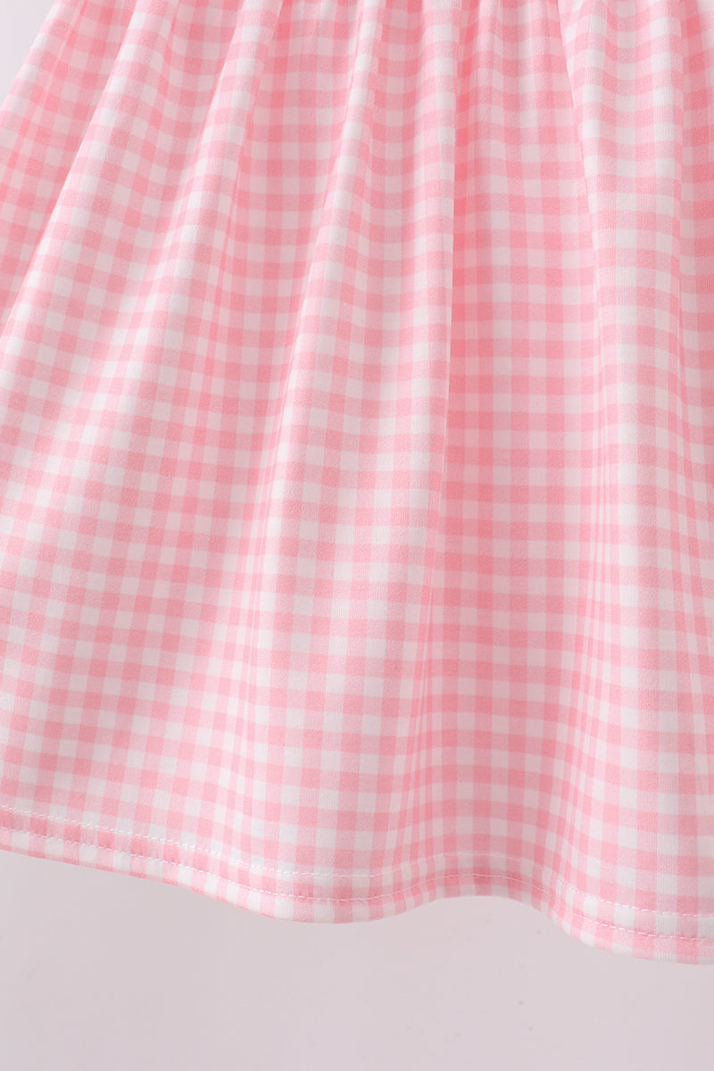 Pink Gingham Animal Embroidered Knit Set
