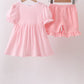 Pink Gingham Animal Embroidered Knit Set