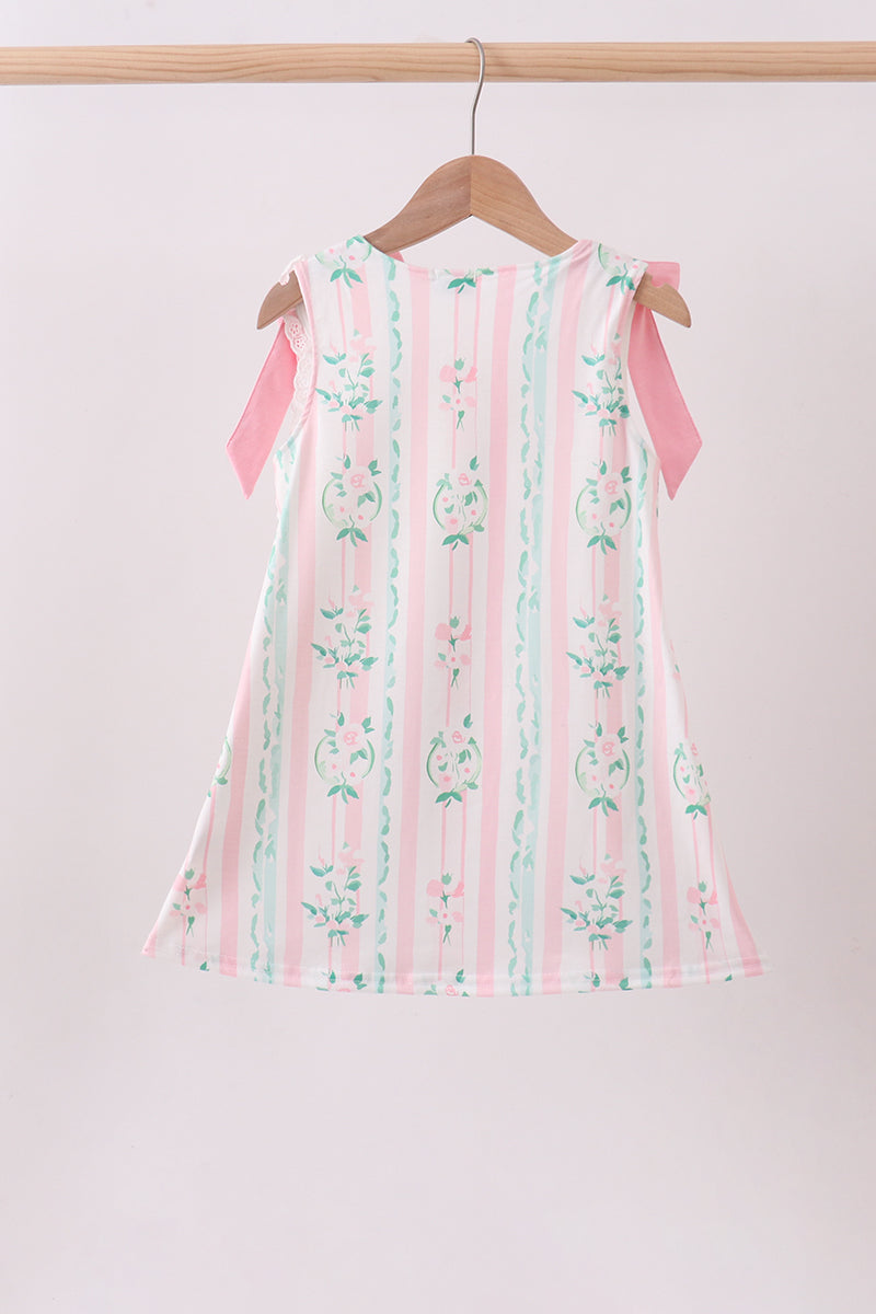 Pink floral print bow dress