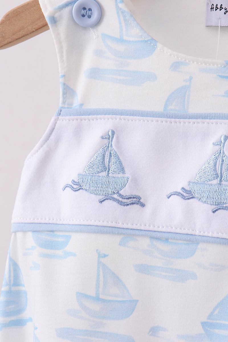 Blue Sailboat Embroidered Knit Bubble