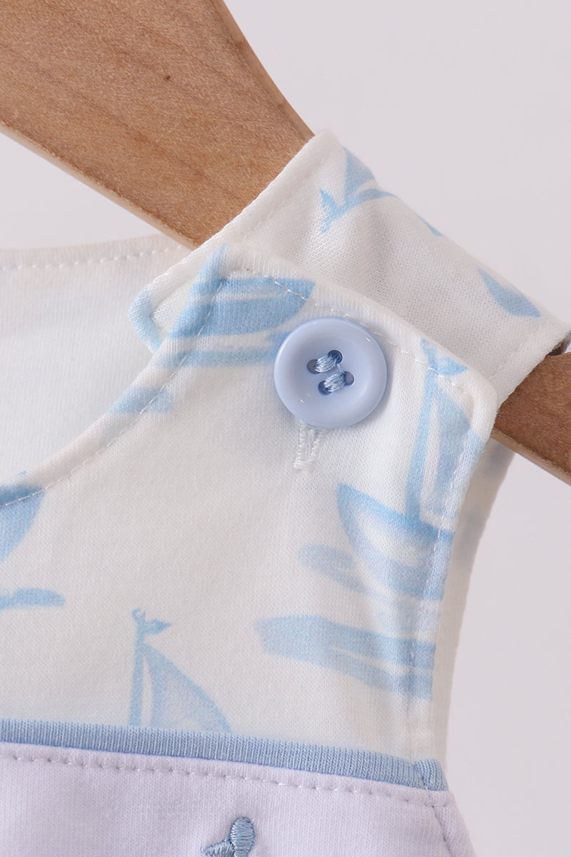 Blue Sailboat Embroidered Knit Bubble