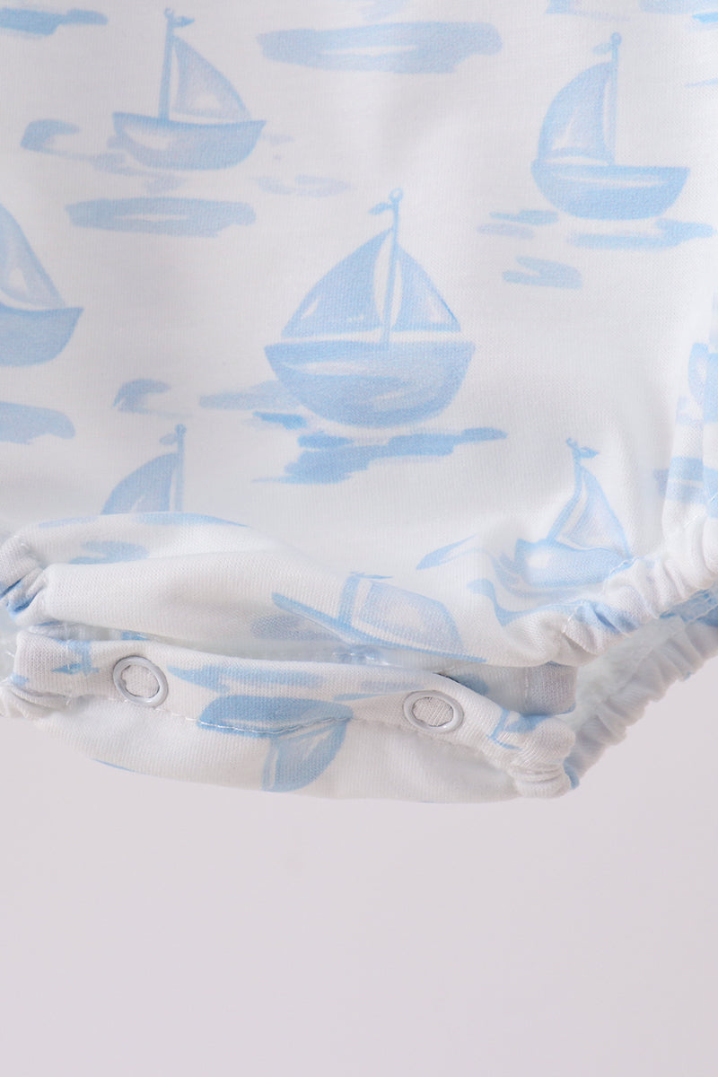Blue Sailboat Embroidered Knit Bubble