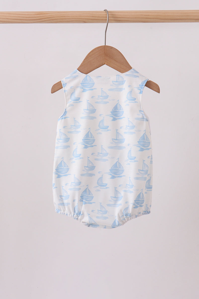 Blue Sailboat Embroidered Knit Bubble