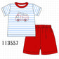 Blue Fire Engine Stripe Embroidered Set