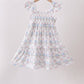 Blue Floral Knit Ruffle Dress