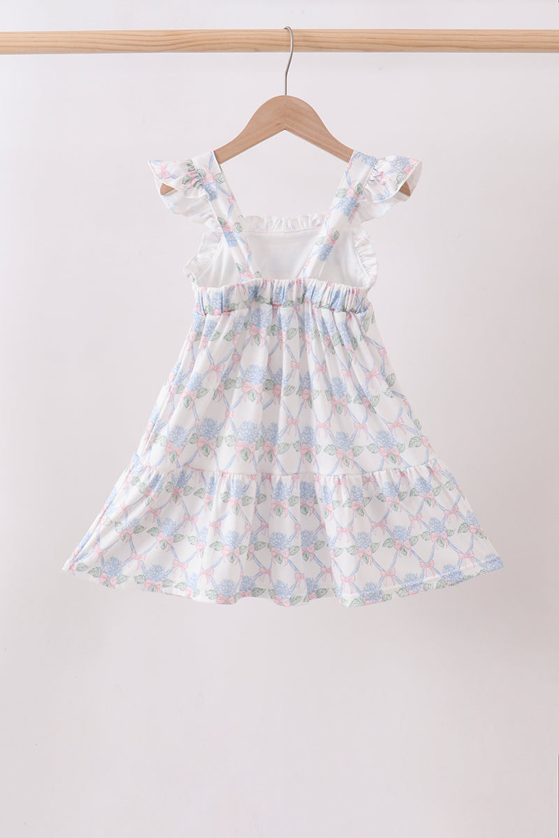 Blue Floral Knit Ruffle Dress