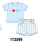 Blue Apple Embroidered Gingham Shorts Set