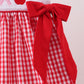 Red Apple Bow Smocked Gingham Dress