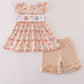 Beige french knot ruffle shorts set