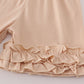 Beige french knot ruffle shorts set