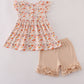 Beige french knot ruffle shorts set