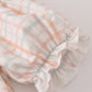 Neutral plaid french knot ruffle shorts set
