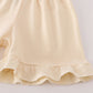 Neutral plaid french knot ruffle shorts set