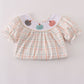 Neutral plaid french knot ruffle shorts set