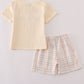 Neutral plaid french knot shorts set