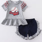 Grey baseball applique ruffle girl set