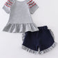 Grey baseball applique ruffle girl set