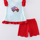 Blue stripe truck baseball applique girl set