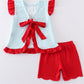 Blue stripe truck baseball applique girl set