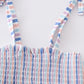 Blue stripe smocked strap girl bubble