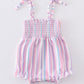 Purple stripe smocked strap girl bubble