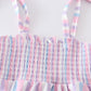 Purple stripe smocked strap girl bubble