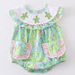 Green Turtle Embroidered Ruffle Bubble