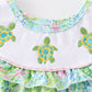 Green Turtle Embroidered Ruffle Bubble